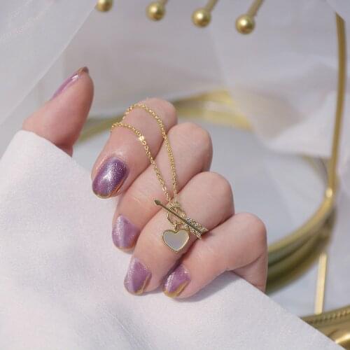 Luxury 14k Gold Design Romantic Cubic Zirconia Natural Shell Love Necklace Cupid Arrow Feeling Ladies Jewelry Pendant