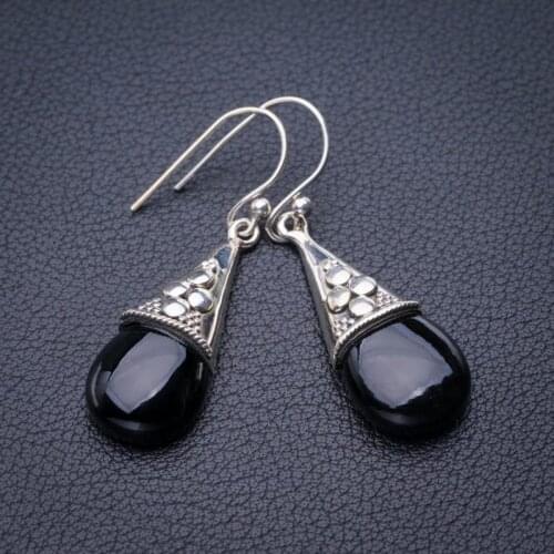 StarGems Natural Black Onyx Handmade 925 Sterling Silver Earrings 1.5" E1853