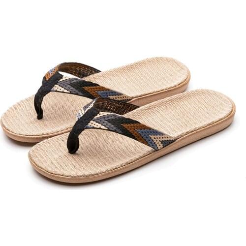 Wholesale Female/Male Linen Slippers Indoor Bathroom Home Shoes Womens/Men Cross Stripes Flax Slides Boys Beach Flip Flops