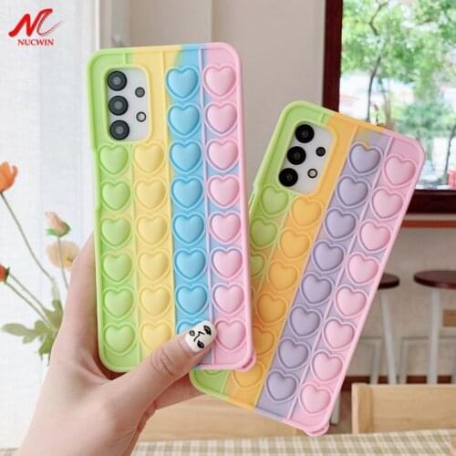 Cute 3D Heart Push It Bubble Antistress Cover for Samsung Galaxy A51 A71 A31 A32 A12 A21 A10E A11 A20 A30 4G 5G Silicone Cover