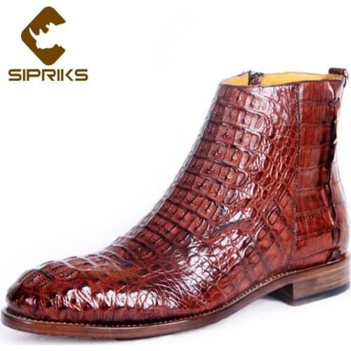 SIPRIKS Imported Crocodile Skin Ankle Zip Boots With Box Elegant Black Brown Goodyear Welt Formal Shoes Mens Boss Luxury Basic