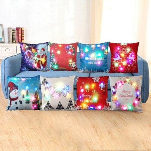 LED Light Merry Christmas Cushion Cover 45*45cm Cotton Linen Pillow Covers Home Decor Sofa Cushions Pillow Cases KD-0590