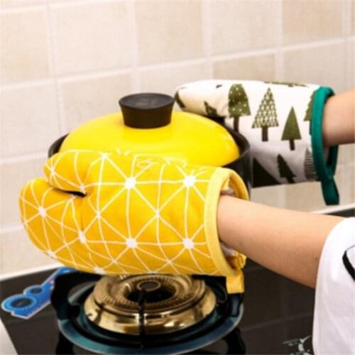 Cartoon Microwave Oven Anti-hot Gloves Cotton Linen Printed Oven Gloves BBQ Grilling Cooking Baking Necessary Tool