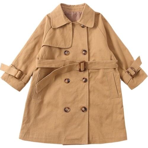 2021Boys and Girls Jacket Childrens Trench Coat Autumn Lapel Long Trench Double Breast Windbreaker for Girl Kids Jacket For