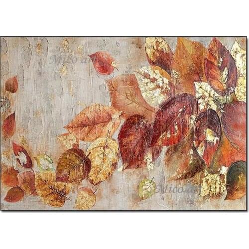 Heavy Textured Abstract 100% Hand Painted Autumn Leaves Pictures Oil Painting Canvas Wall Art Unframed Home Decoration Paintings