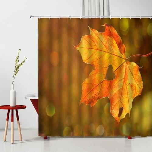 Leaf Shower Curtain Dreamy Autumn Maple Leaves Creative Love Heart Pattern Bathroom Decor Polyester Bath Hanging Cloth Curtains