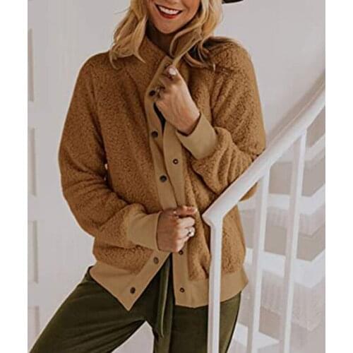 Winter Lamb Wool Fleece Jacket Streetwear Women Single Breasted With Pocket Thick Coats Jackets Casual Loose Autumn Coat 2021