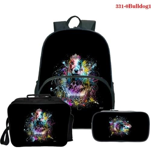Bulldog Print Women Backpack with Pencil Bag High Quality Schoolbag for Teenage Travel Backpack College Bookbag Mochila 3pcs/set