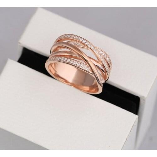 S925 Rose Entwined Ring With Crystal For Women Wedding Party fit Lady Fine Jewelry