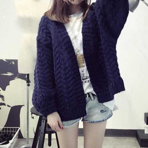 2021 Women Autumn Winter Coat Loose Solid Color Long Sleeve Open Front Knit Cardigan Sweater Knitwear Casual Warm Coat casaco