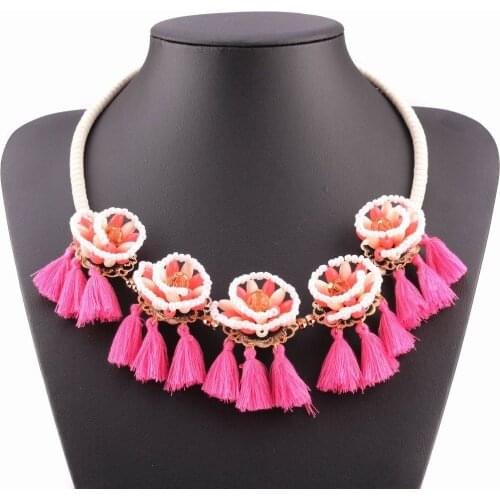 White Rope Chain Tassel Pendant Bead Choker Crystal Statement Flower Women Necklace Fashion New Arrival Brand Necklace