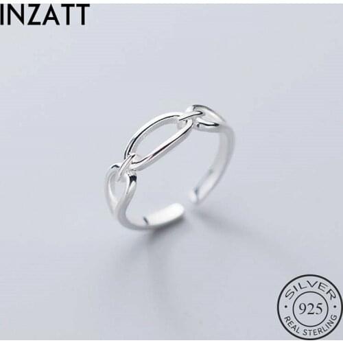 INZATT Real 925 Sterling Silver Geometric Oval Adjustable Ring For Fashion Woman Party Fine Jewelry Minimalist Punk Accessories