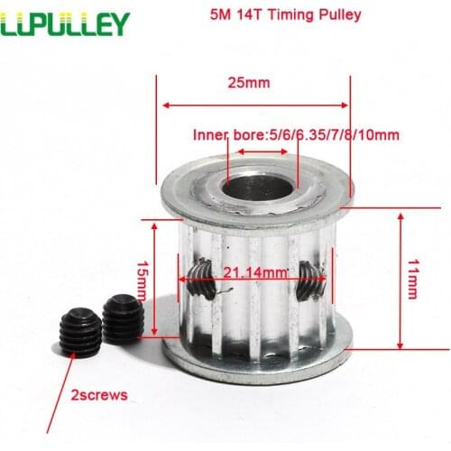 LUPULLEY 5M 14T Timing Pulley With Belt Width 11mm 5/6/6.35/7/8/10mm Bore Teeth Pitch 5mm Synchronous Timing Belt Pulley For CNC