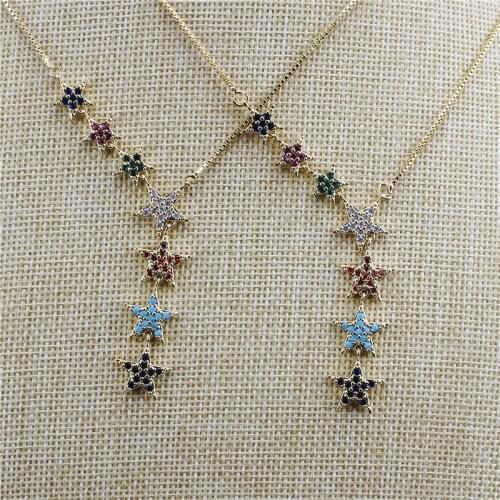 16inch 5pcs/lot rainbow colorful star necklace, zircon pave charm,diy star necklace jewelry popular accessories
