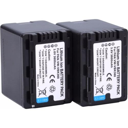 2Pcs VW-VBK360 VW VBK360 VWVBK360 Camera Battery for Panasonic HDC-HS80 SD40 SD60 SD80 SDX1 SDR-H100 H85 H95 HS60 HS80 TM60