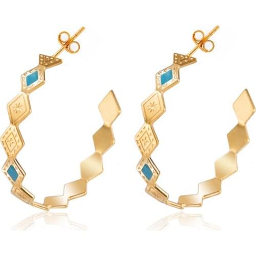 2021 Fashion Jewelry Stainless Steel C-type Enamel Rhombus Earrings Chic Geometric Metal Gold Color Earrings Jewelry Gift