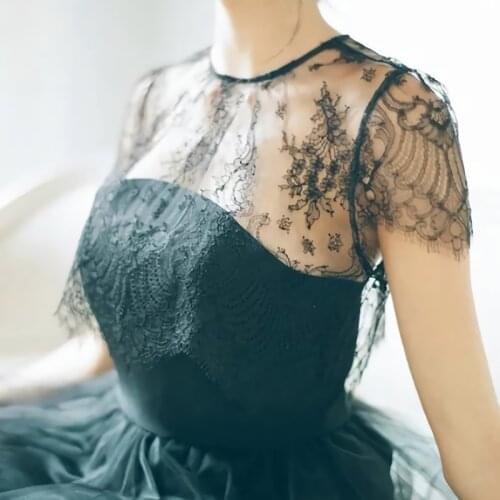 2021 Simple Black Ladies Evening Jacket Cap Sleeves Short Lace Bolero Women Prom Shrug