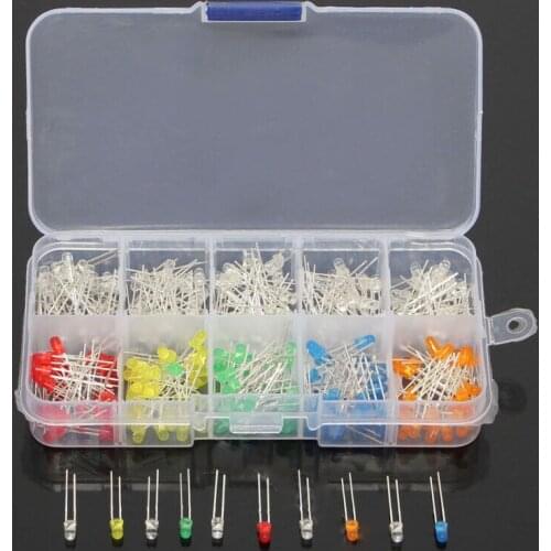 300Pcs/box 3mm round highlight LED light light emitting diode white red yellow green blue kit light bulb bulb