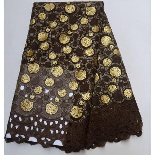5yards/pc) high quality African handcut double organza lace fabric in coffee gold with sequins embroidery for party dress OP87
