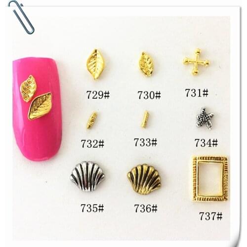 50pcs/pack Japan Korea Alloy Nail Art Leaf Cross Shell Frame Metal Jewelry Accessories Collection for Women Nail DIY