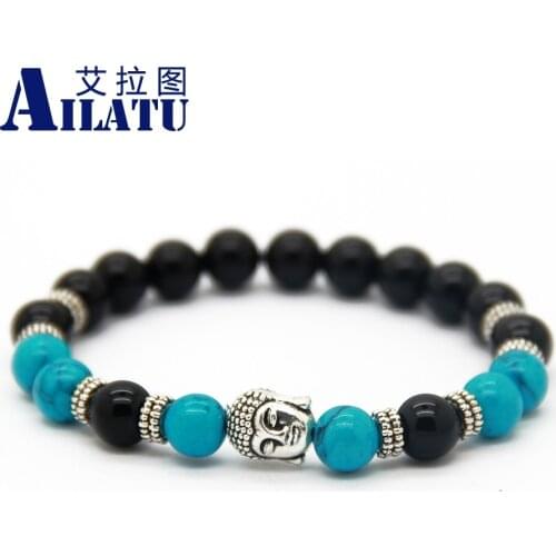 Ailatu Couple Fashion Mens Elastic Bead Jewelry Natural Stone Beads Religious Buddha Meditation Bracelet Hombre Bracciali