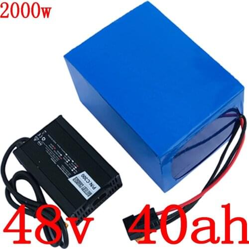 48V 1000W 2000W battery 48V 40Ah electric bike battery 48V 40AH lithium battery pack with 50A BMS+54.6V 5A Charger free shipping