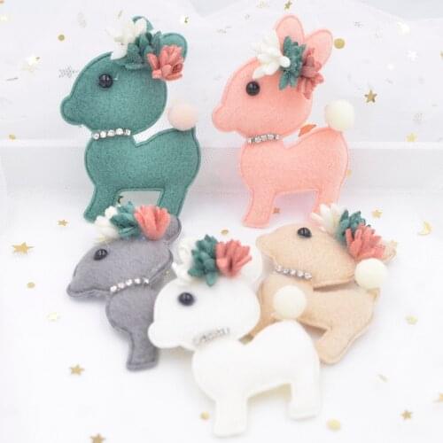 7CM Plush Fabric Padded Appliques Cartoon Deer Stick-on Rhinestone Flower Patch for Clothing Craft Sticker DIY Hair Ornament F89