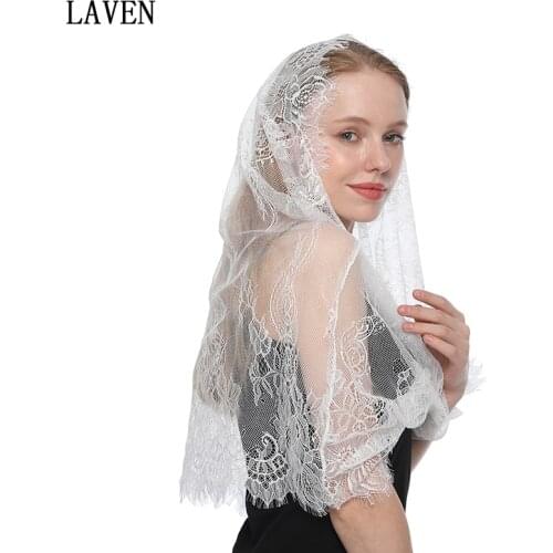 White Black Womens Spanish Mantilla Lace Catholic Veil for Chapel Church Shawl Head Covering Scarf Mass Shawl Round Style Laven