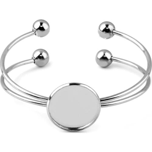 Stainless Steel Bracelet Bangle Round Blank Base Fit 18mm 20mm Cabochon Cameo Bases Trays Bezel Setting for DIY Jewelry Making