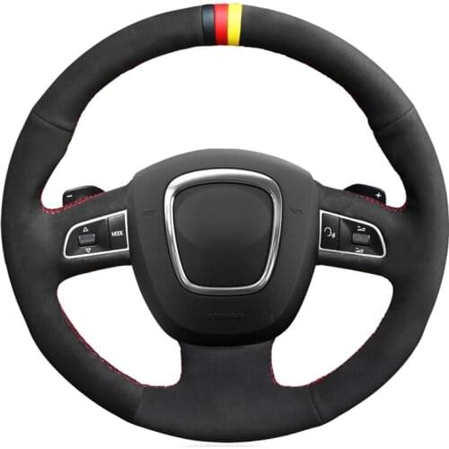 Black Suede Handsewing No-slip Car Steering Wheel Cover for Audi A4 S4 2005-2012 A6 S6 A8 2006-2011 S8 2007 Seat Exeo 2009-2012