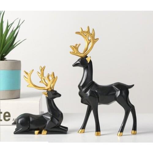 2pcs Home Office Dor Christmas Reindeer Figurines Nordic Style Small Resin Sitting Standing Deer Statues