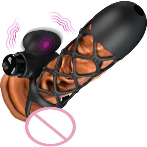 Flexible Vibrating Cock Cage Ejaculation Delay Dick Enlargement Extender 10 Speeds G spot Stimulator Bullet Vibrator Sex Toys