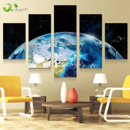 5 Panel Oil Painting Of Earth Canvas Art Space Landscape Posters Earth Picture Wall Modular Painting For Living Room Unframed