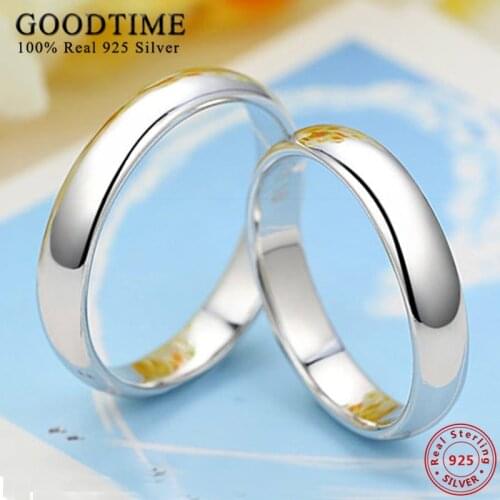 Trendy 1PCS Ring Pure 925 Sterling Silver Couple Ring Simple Smooth Wedding Band Jewelry Anniversary Gift for Lovers Women Men