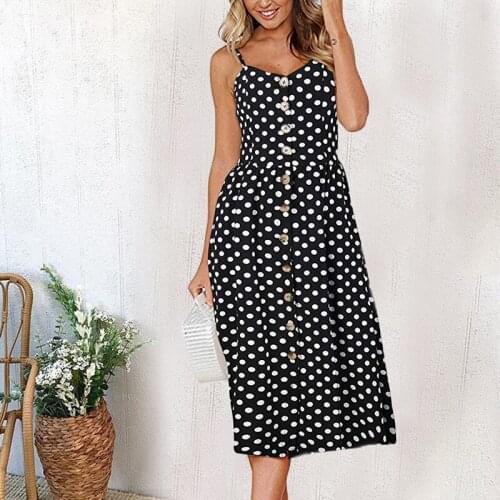 Backless Polka Dot Striped Women Dress Summer 2021 Boho Sexy Floral Dress Sexy Sling Sleeveless Button With Pockets Female Dress