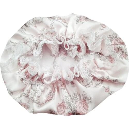 Lace Edge Silk Night Sleep Cap Luxury Women Soft Pure Silk Night Sleep Hat Hair Bonnet Silk Wide Elastic Band Hair Cap Top Sale