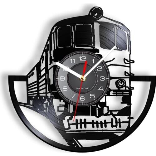 Locomotive Laser Cut Longplay Wall Clock Train Track Moving Train Gramophone Record Wall Clock Vinyl Art-Wall Decor For Stations