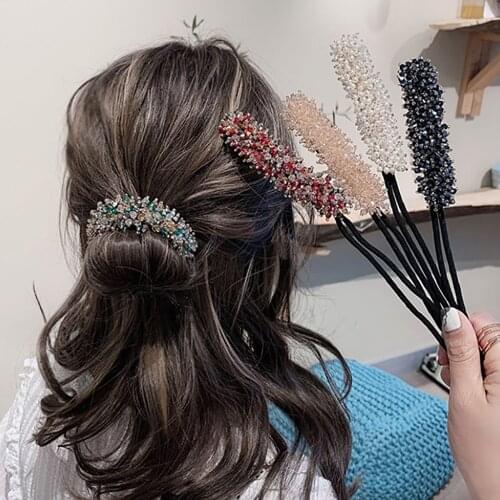 Fashion Crystal Hair Roller Women Girls Ponytail Bun Twist Clip Acetate Banana Hair Curler Headwear Styling Accessories