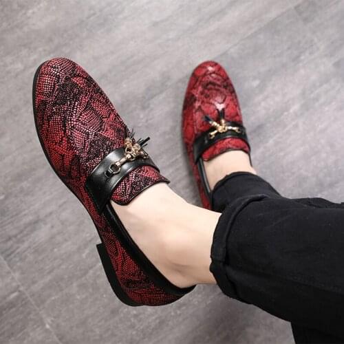 Movechain Mens Fashion Tassels Loafers Moccasins Mens Casual Snakeskin Grain Leather Shoes Men Party Driving Outdoor Flats