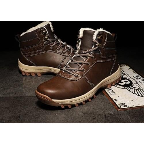 2019 New Pu Leather Non-slip Men Ankle Boots Men Boots High Top Super Warm Plush Snow Boots Outdoor Casual Men Winter Shoes