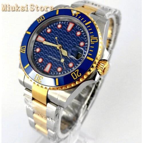 Bliger 40mm mens top luxury waterproof watch silver gold case sapphire glass ceramic bezel luminous mens automaic watch