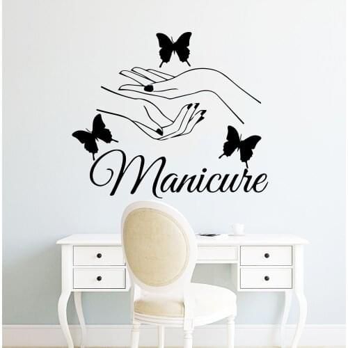 Beauty Nail Salon Wall Sticker Manicure Wall Decals Butterfly Hands Room Salon Decoration Girls Bedroom Decor Vinyl Art Murals