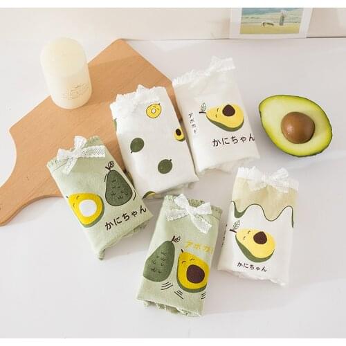 Womens Inner Avocado Print Underwear Ladies Green Underwear Women Cotton Underwear Ladies Cartoon Girl Underwear