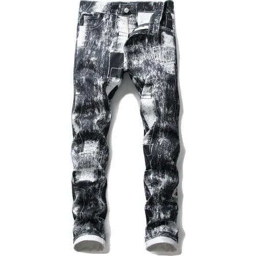 2020 New Printed Casual Pants Mens Slim Faux Off-white Straight Trousers Nightclub Trendy Fashion Pants for Male