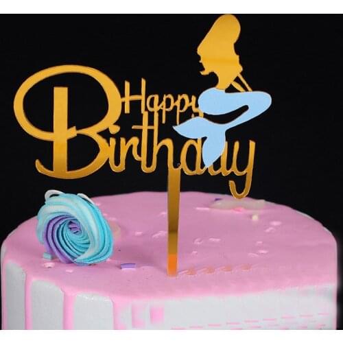 New Unicorn Happy Birthday Cake Topper Gold Animals Mermaid Acrylic Cupcake Topper for Birthday Unicorn Party Cake Decorations