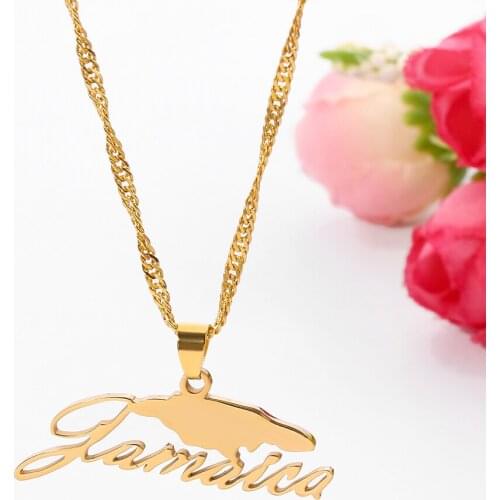 Stainless Steel Jamaica Map pendant Necklace Gold Color Wave Chain maps series Choker Necklaces For Jamaican Women Men gifts
