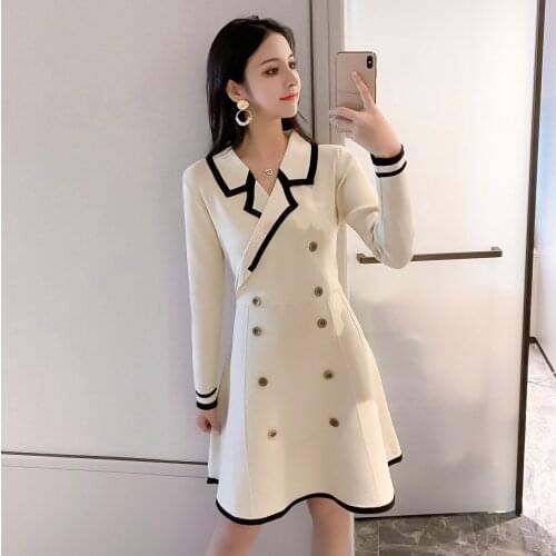 Autumn Winter Women Knitted A-Line Dress Fashion Pullover Mini Sweater Dress Elegant Christmas Party Dresses