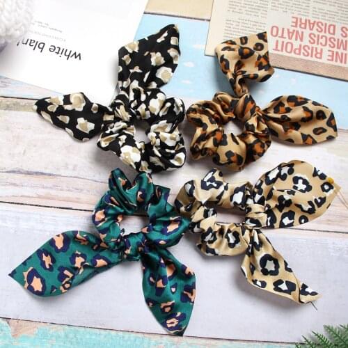 Fashion Women Girls Bowknot Elastic Hair Bands Leopard Printted Headband Hair Ties Ponytail Holder Rabbit Ears Hair Accessorie