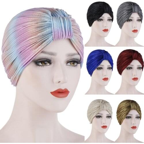 Pleat Knot Jersey Hijab Scarf Muslim Fashion Solid Color Turban Headband Islamic Headwraps Bonnet for Women Easy Cap Chemo Hats