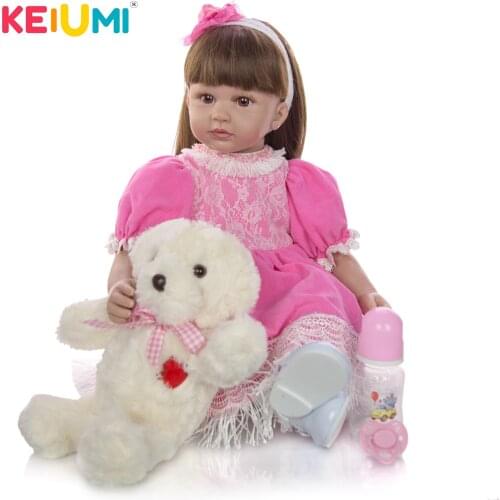 KEIUMI 24 Inch As Pink Princess New Cute Reborn Toddler Girl Doll Silicone vinyl Lifelike Bonecas Lovely Baby Doll Reborn menina